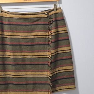 Vintage Josephine Chaus Mini Skirt Wool Blend Green Tan Olive Size 16 Preppy 90s